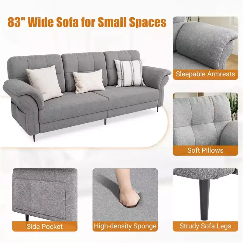 Seater Sofa Couch with Deep Seats and Removable Pillows, 84 Mid Century Modern Upholstered Sofa, Comfy Couches for Living Room, Apartment