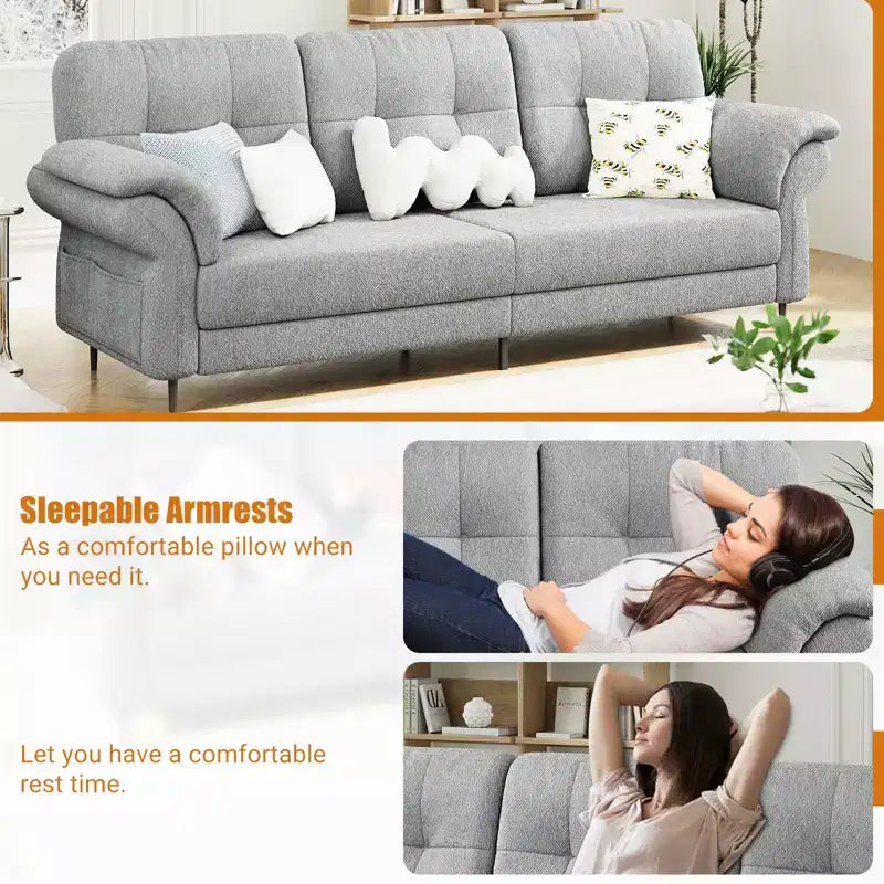 Seater Sofa Couch with Deep Seats and Removable Pillows, 84 Mid Century Modern Upholstered Sofa, Comfy Couches for Living Room, Apartment