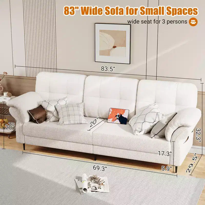 Seater Sofa Couch with Deep Seats and Removable Pillows, 84 Mid Century Modern Upholstered Sofa, Comfy Couches for Living Room, Apartment
