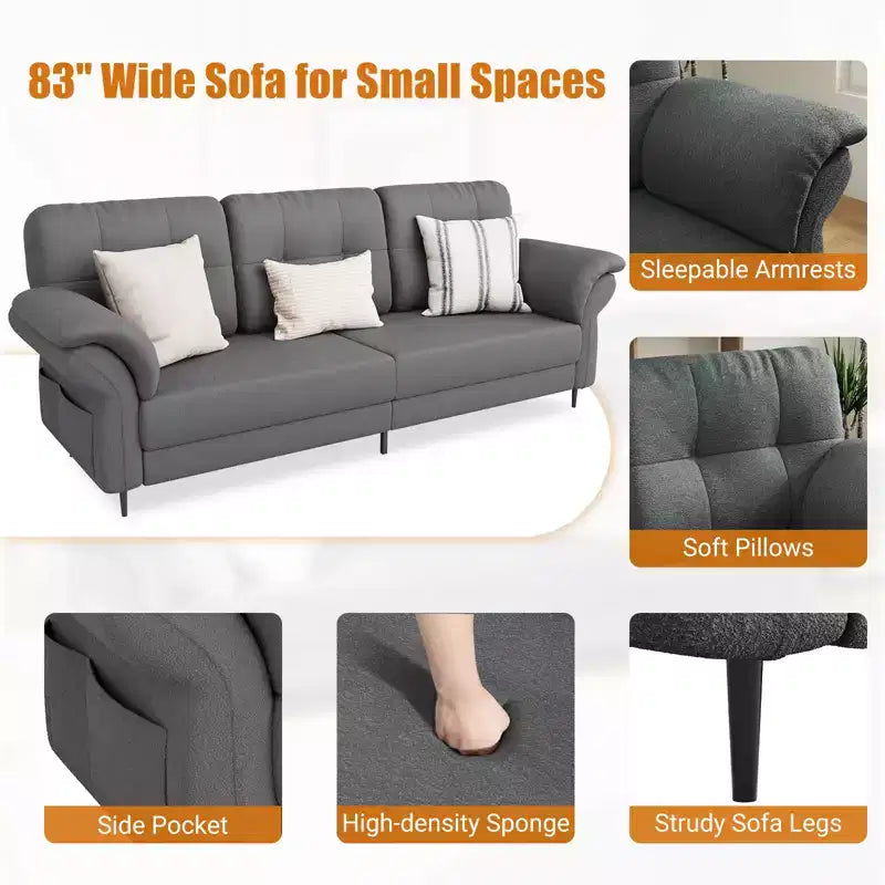 Seater Sofa Couch with Deep Seats and Removable Pillows, 84 Mid Century Modern Upholstered Sofa, Comfy Couches for Living Room, Apartment