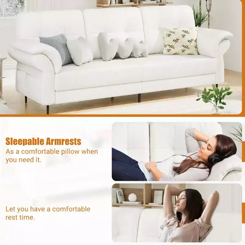 Seater Sofa Couch with Deep Seats and Removable Pillows, 84 Mid Century Modern Upholstered Sofa, Comfy Couches for Living Room, Apartment