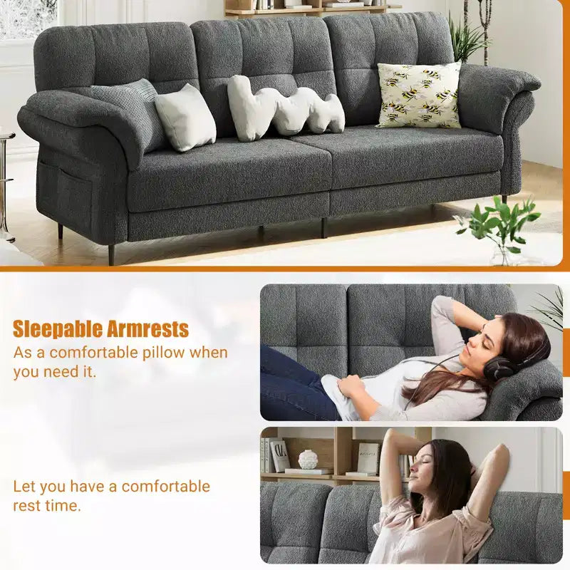 Seater Sofa Couch with Deep Seats and Removable Pillows, 84 Mid Century Modern Upholstered Sofa, Comfy Couches for Living Room, Apartment