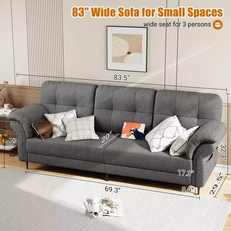 Seater Sofa Couch with Deep Seats and Removable Pillows, 84 Mid Century Modern Upholstered Sofa, Comfy Couches for Living Room, Apartment