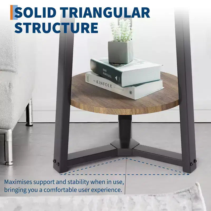 Table d'appoint ronde à 2 niveaux avec étagère de rangement, table d'appoint en bois et métal pour salon et chambre, pour petits espaces, montage facile