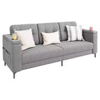 Canapé de salon, 213 cm avec accoudoirs de rangement, petit canapé douillet en molleton Teddy avec porte-gobelets et poches latérales pratiques pour appartement