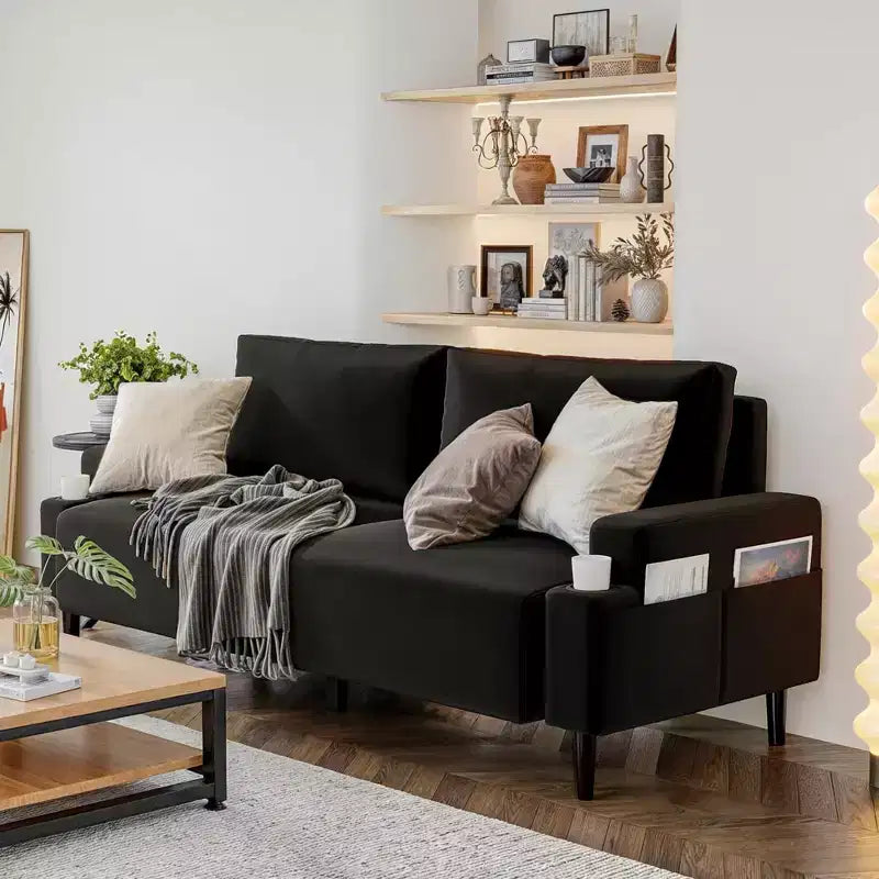GustoWave Canapé moderne 203 cm - Causeuse avec porte-gobelets et poches latérales, canapé profond pour salon