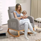Rocking Chair Nursery, Upholstered Glider Chair with Side Pocket, High Back Comfy Accent Chair with Rubber Wood Legs for Bedroom Living Room