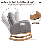 Rocking Chair Nursery, Upholstered Glider Chair with Side Pocket, High Back Comfy Accent Chair with Rubber Wood Legs for Bedroom Living Room