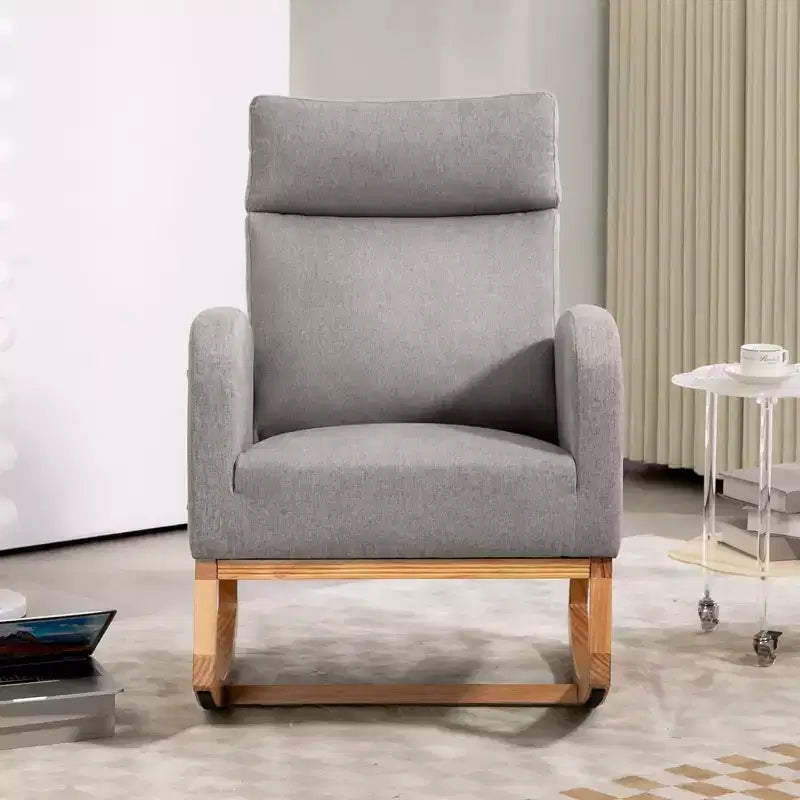 Rocking Chair Nursery, Upholstered Glider Chair with Side Pocket, High Back Comfy Accent Chair with Rubber Wood Legs for Bedroom Living Room