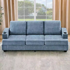 GustoWave 89 Chenille 3-Seater Sofa with Cup Holders & Storage Pockets - Deep Seat Living Room Couch for Small Spaces