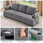GustoWave 89 Chenille 3-Seater Sofa with Cup Holders & Storage Pockets - Deep Seat Living Room Couch for Small Spaces