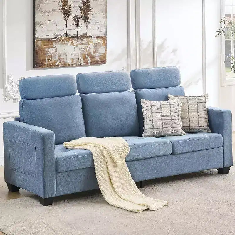 GustoWave Canapé moderne en tissu 89 places pour salon, canapé rembourré en chenille avec housse et appuie-tête amovibles, accoudoirs larges,