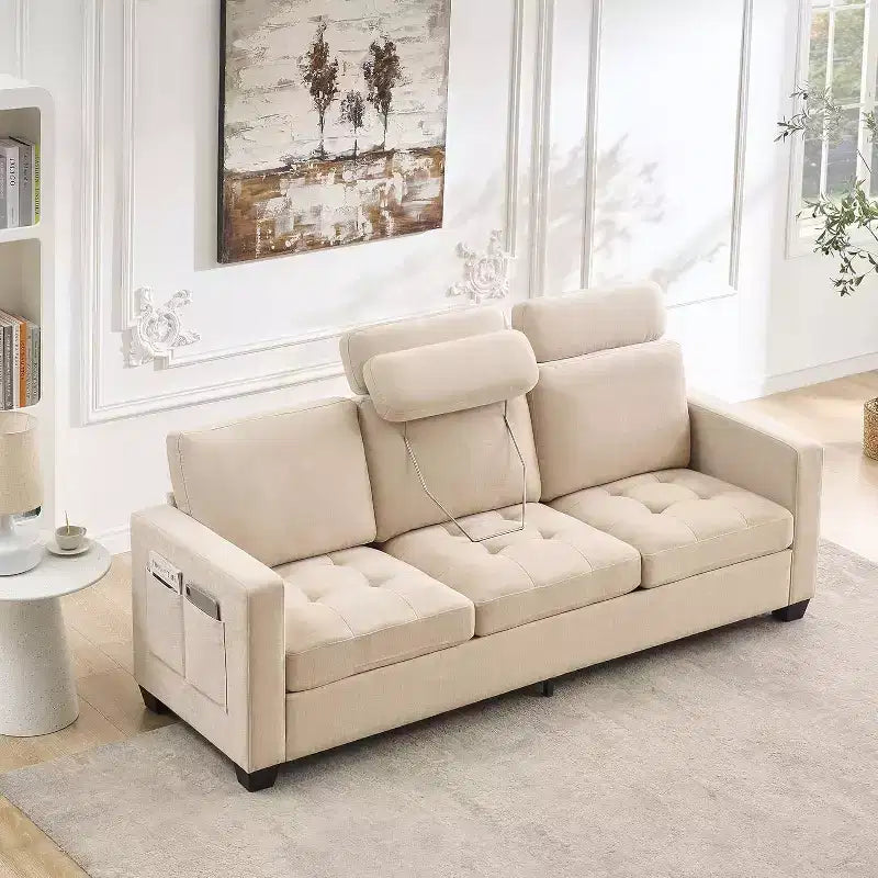 GustoWave Canapé moderne en tissu 89 places pour salon, canapé rembourré en chenille avec housse et appuie-tête amovibles, accoudoirs larges,