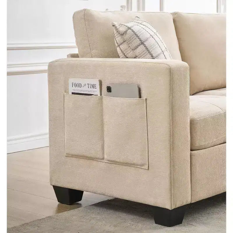 GustoWave Canapé moderne en tissu 89 places pour salon, canapé rembourré en chenille avec housse et appuie-tête amovibles, accoudoirs larges,