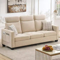 GustoWave Modern Fabric 89 3 Seater Couch for Living Room, Chenille Upholstered Sofa with Removable Cover and Headrest, Wide Armrest,