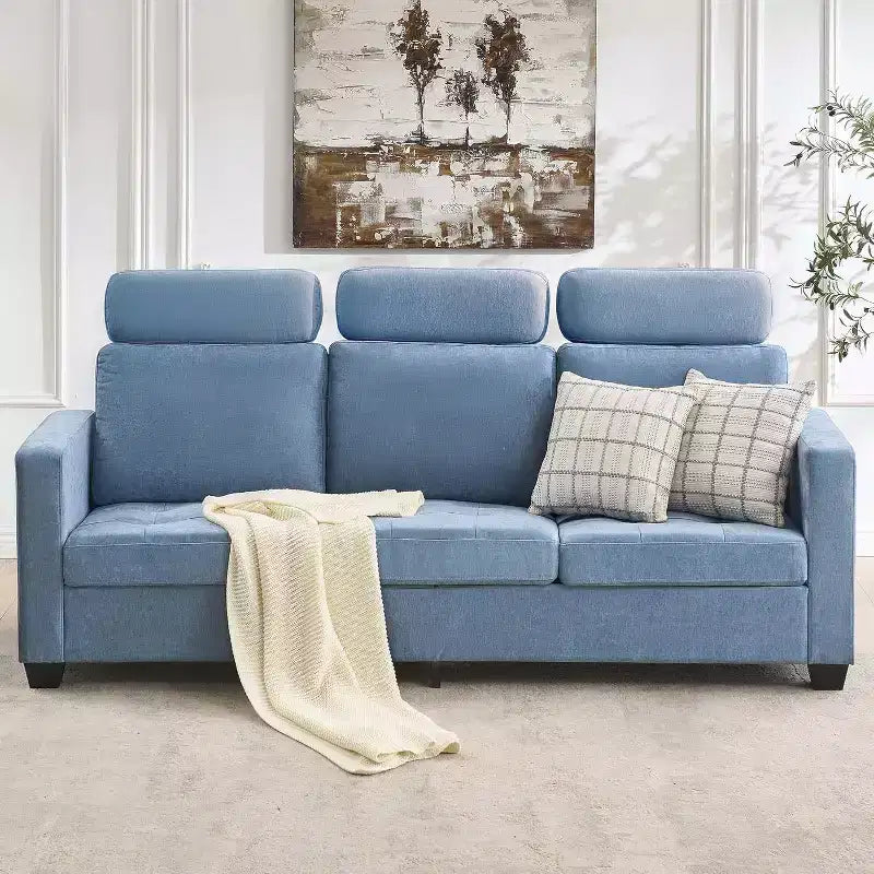 GustoWave Modern Fabric 89 3 Seater Couch for Living Room, Chenille Upholstered Sofa with Removable Cover and Headrest, Wide Armrest,