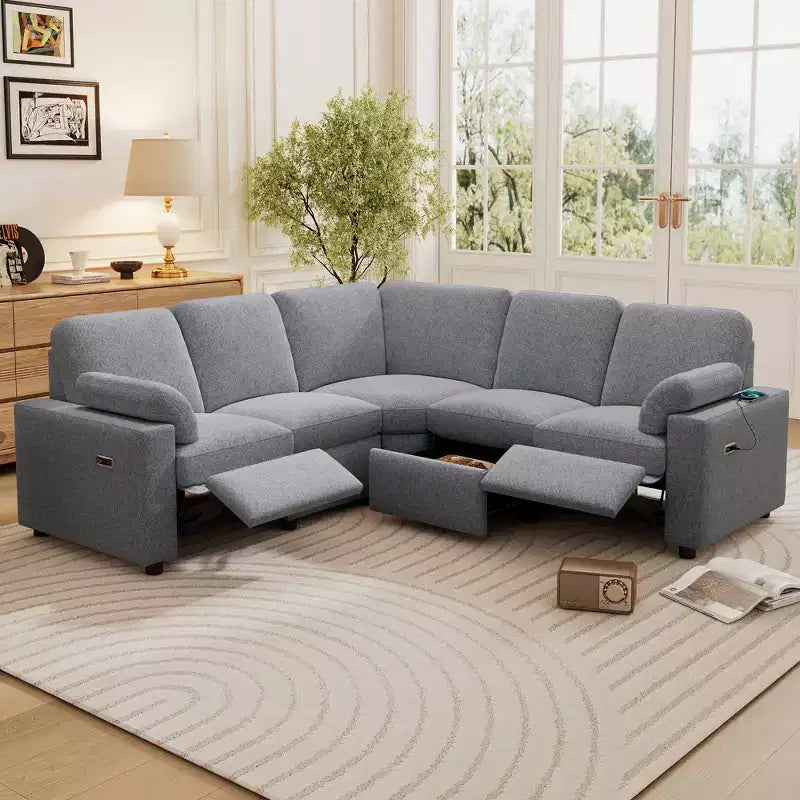 CLIHOME 89 Canapé d'angle inclinable électrique Canapé inclinable de cinéma maison avec deux ports USB, deux tiroirs de rangement