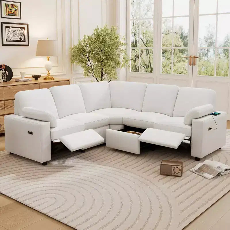 CLIHOME 89 Canapé d'angle inclinable électrique Canapé inclinable de cinéma maison avec deux ports USB, deux tiroirs de rangement