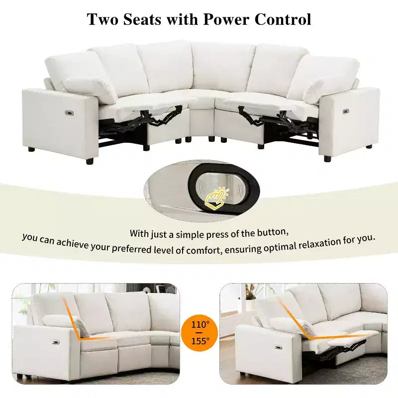 CLIHOME 89 Canapé d'angle inclinable électrique Canapé inclinable de cinéma maison avec deux ports USB, deux tiroirs de rangement