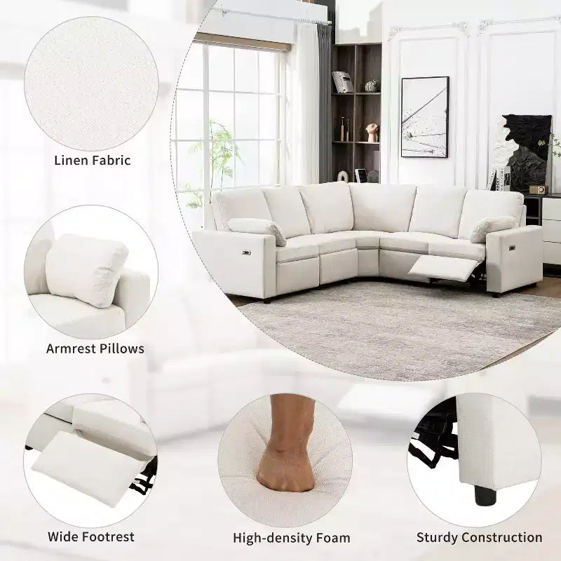 CLIHOME 89 Canapé d'angle inclinable électrique Canapé inclinable de cinéma maison avec deux ports USB, deux tiroirs de rangement