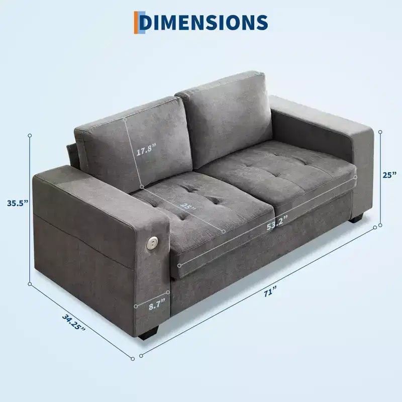 COZONY Canapé Nuage 70" Canapé en Chenille Style Mid-Century, Assise Profonde, Ports USB, Poches Latérales, Aucun Assemblage Requis