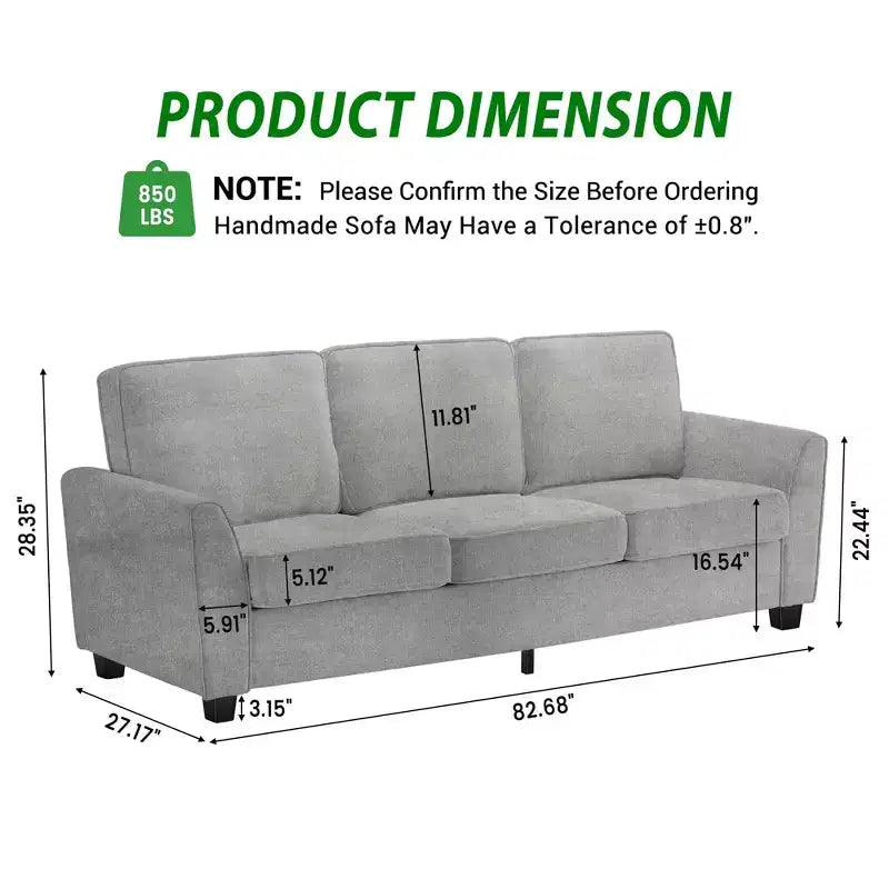 GustoWave 82 Sofa for Living Room, Modern Comfy Sofa with Medium Firm Seat Cushion, Removable Cover, Chenille Fabric Couches