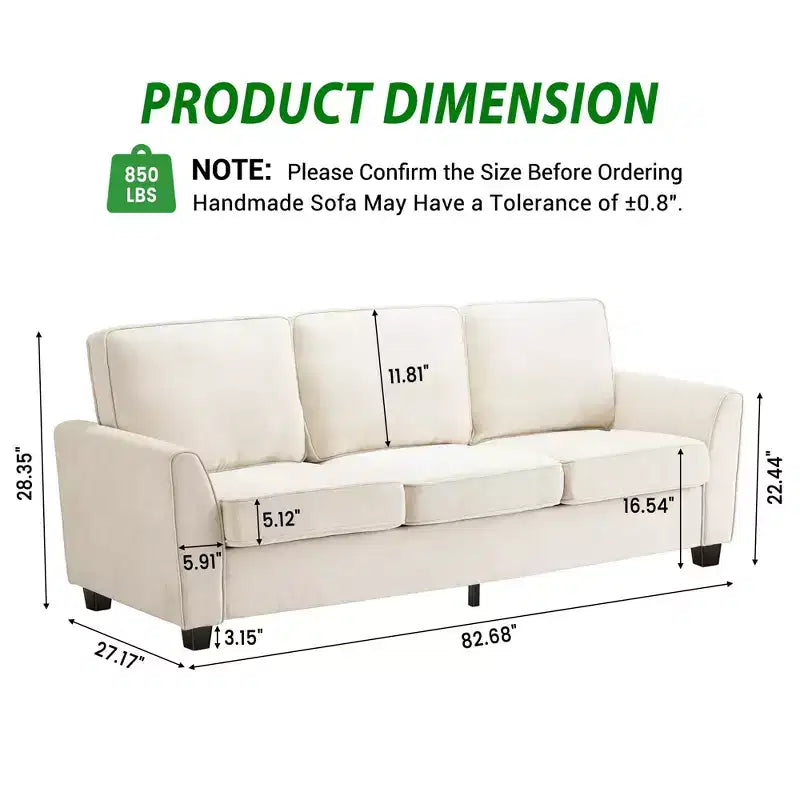 GustoWave 82 Sofa for Living Room, Modern Comfy Sofa with Medium Firm Seat Cushion, Removable Cover, Chenille Fabric Couches