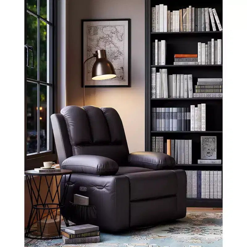 Fauteuil inclinable 22", inclinable manuel en cuir PU avec porte-gobelets et poches latérales, design ergonomique pour chambre d'enfant, salon, chambre à coucher