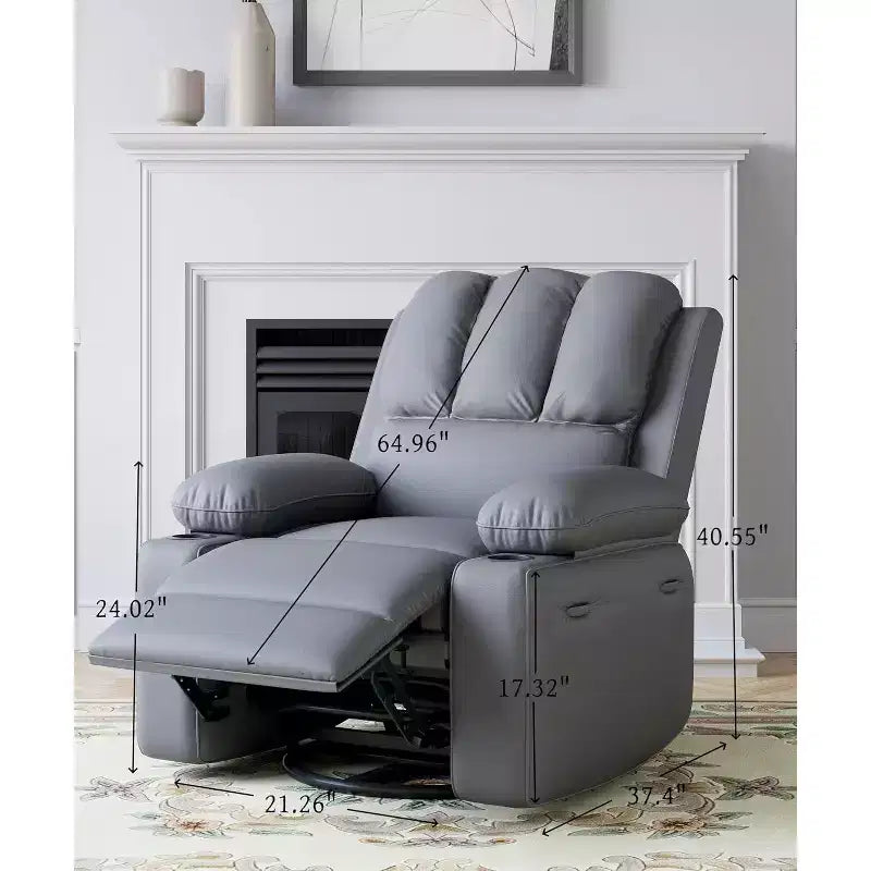 Fauteuil inclinable 22", inclinable manuel en cuir PU avec porte-gobelets et poches latérales, design ergonomique pour chambre d'enfant, salon, chambre à coucher