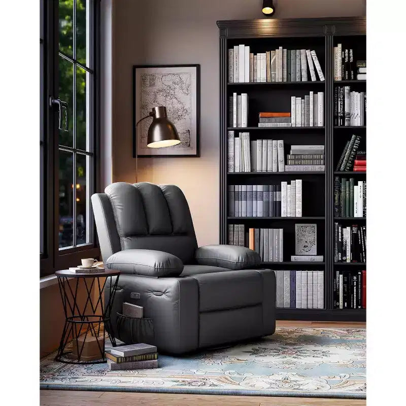 Fauteuil inclinable 22", inclinable manuel en cuir PU avec porte-gobelets et poches latérales, design ergonomique pour chambre d'enfant, salon, chambre à coucher