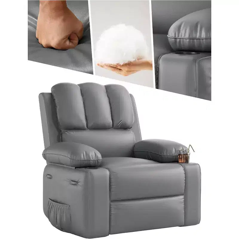 Fauteuil inclinable 22", inclinable manuel en cuir PU avec porte-gobelets et poches latérales, design ergonomique pour chambre d'enfant, salon, chambre à coucher
