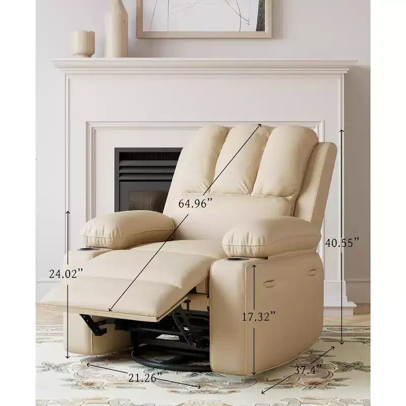 Fauteuil inclinable 22", inclinable manuel en cuir PU avec porte-gobelets et poches latérales, design ergonomique pour chambre d'enfant, salon, chambre à coucher