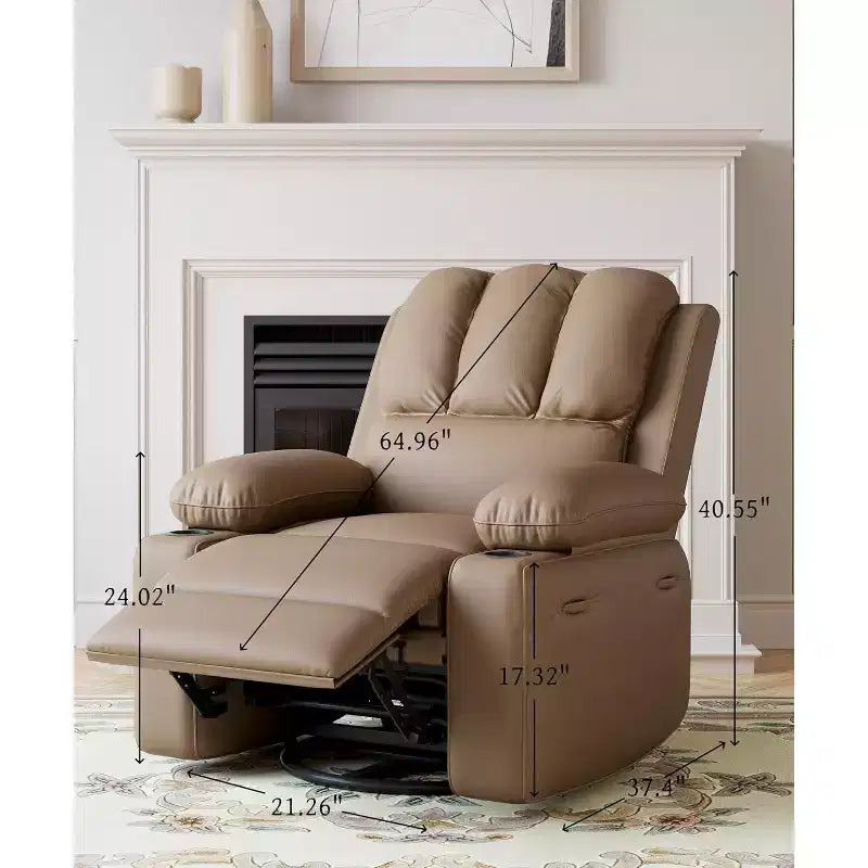 Fauteuil inclinable 22", inclinable manuel en cuir PU avec porte-gobelets et poches latérales, design ergonomique pour chambre d'enfant, salon, chambre à coucher