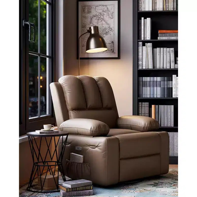 Fauteuil inclinable 22", inclinable manuel en cuir PU avec porte-gobelets et poches latérales, design ergonomique pour chambre d'enfant, salon, chambre à coucher