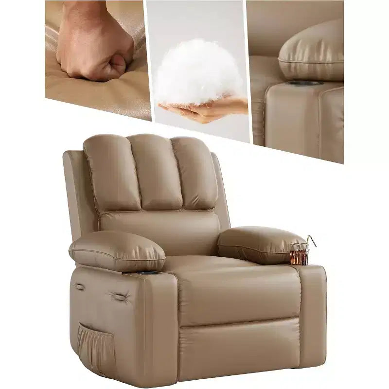 Fauteuil inclinable 22", inclinable manuel en cuir PU avec porte-gobelets et poches latérales, design ergonomique pour chambre d'enfant, salon, chambre à coucher