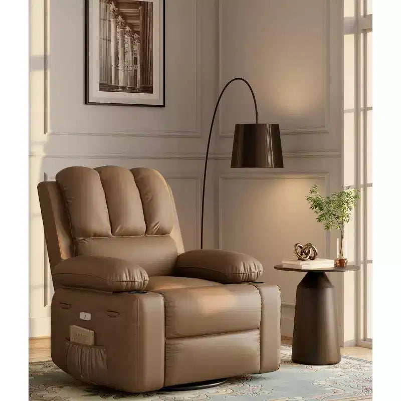 Fauteuil inclinable 22", inclinable manuel en cuir PU avec porte-gobelets et poches latérales, design ergonomique pour chambre d'enfant, salon, chambre à coucher