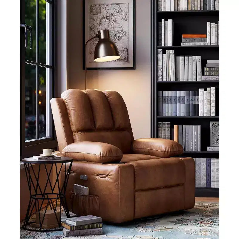 Fauteuil inclinable 22", inclinable manuel en cuir PU avec porte-gobelets et poches latérales, design ergonomique pour chambre d'enfant, salon, chambre à coucher