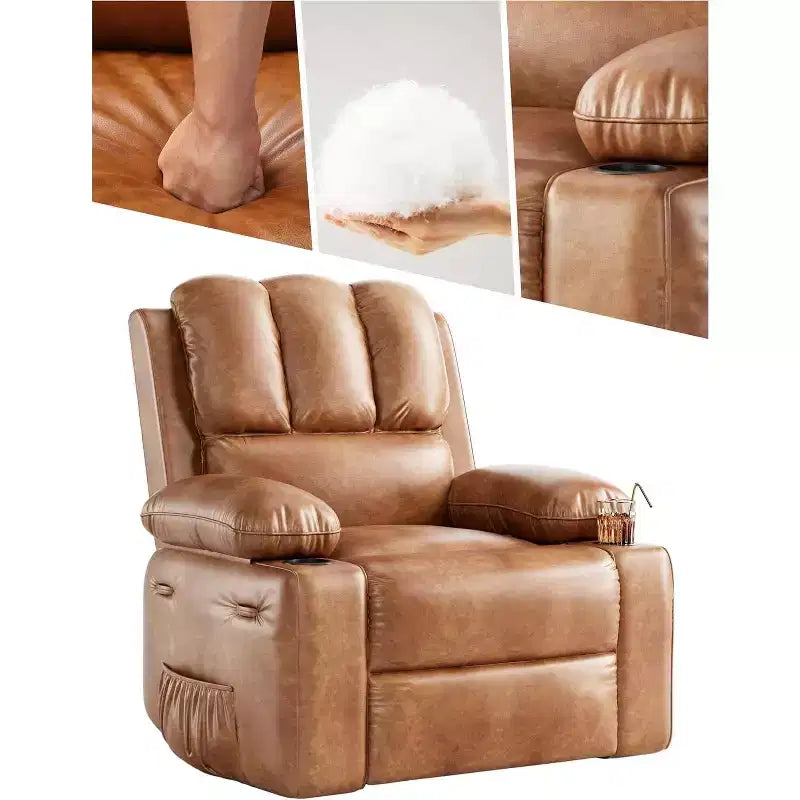 Fauteuil inclinable 22", inclinable manuel en cuir PU avec porte-gobelets et poches latérales, design ergonomique pour chambre d'enfant, salon, chambre à coucher