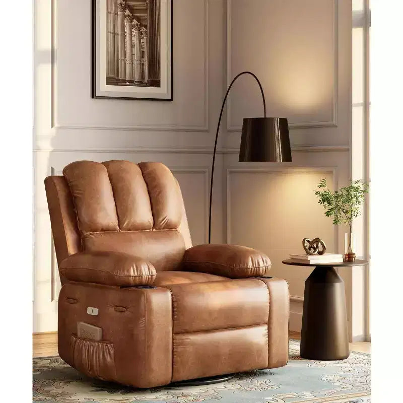 Fauteuil inclinable 22", inclinable manuel en cuir PU avec porte-gobelets et poches latérales, design ergonomique pour chambre d'enfant, salon, chambre à coucher