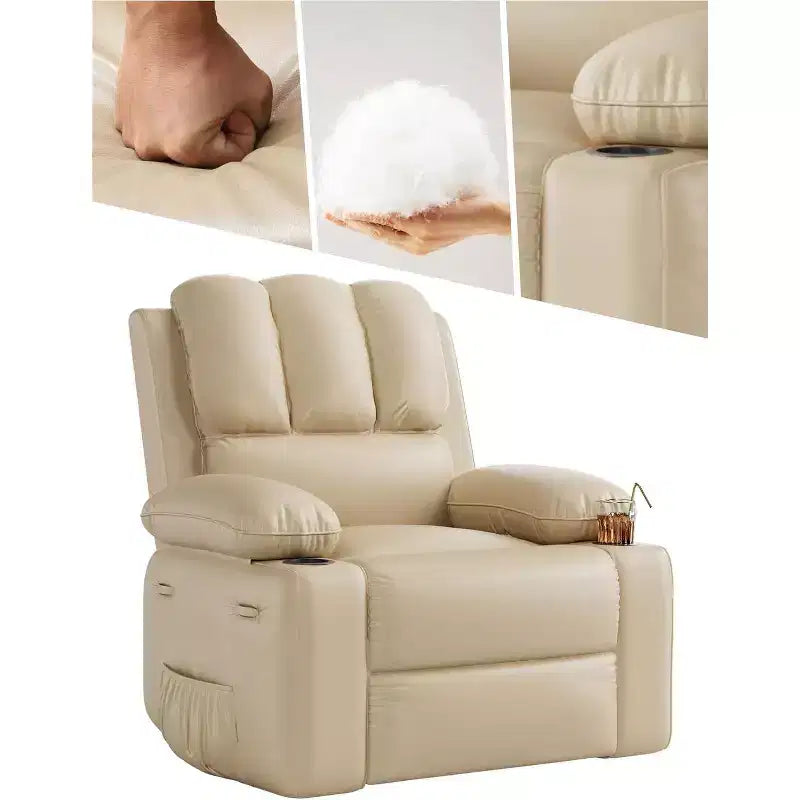 Fauteuil inclinable 22", inclinable manuel en cuir PU avec porte-gobelets et poches latérales, design ergonomique pour chambre d'enfant, salon, chambre à coucher