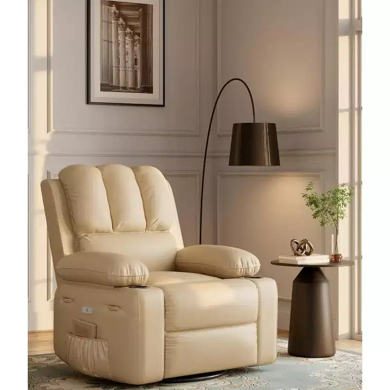 Fauteuil inclinable 22", inclinable manuel en cuir PU avec porte-gobelets et poches latérales, design ergonomique pour chambre d'enfant, salon, chambre à coucher