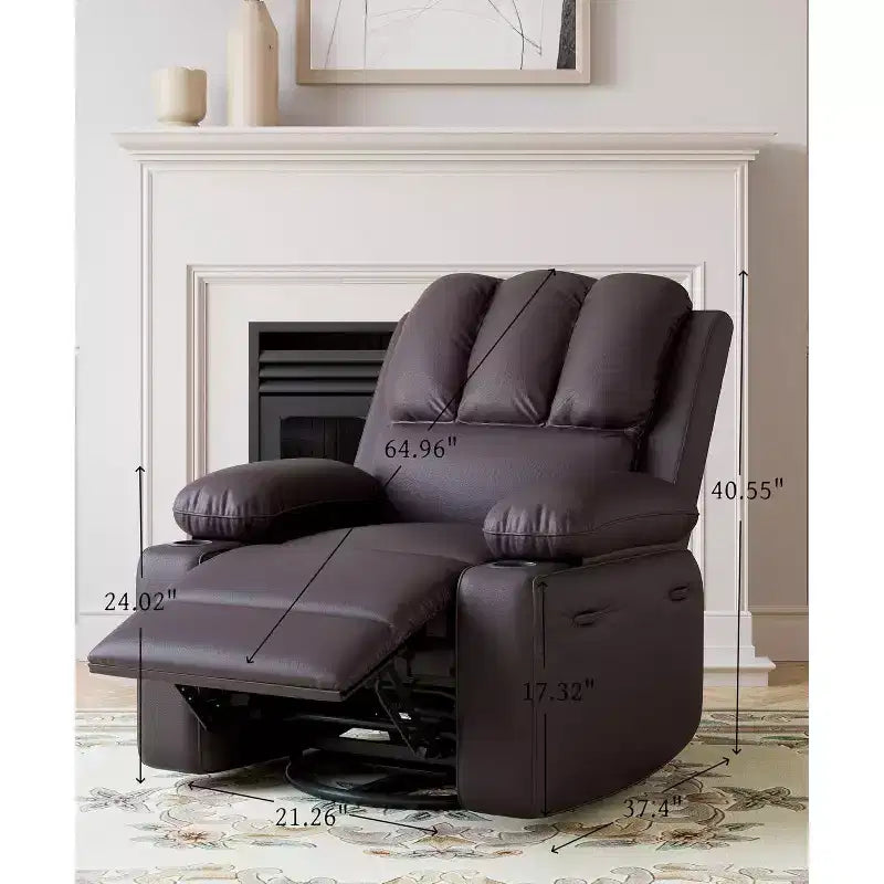 Fauteuil inclinable 22", inclinable manuel en cuir PU avec porte-gobelets et poches latérales, design ergonomique pour chambre d'enfant, salon, chambre à coucher