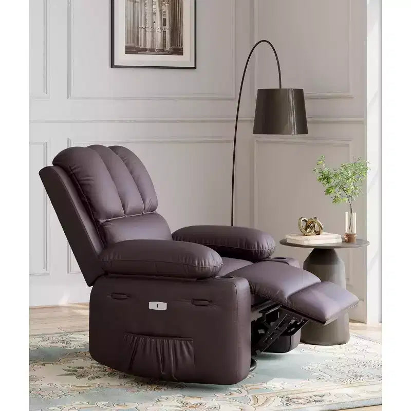 Fauteuil inclinable 22", inclinable manuel en cuir PU avec porte-gobelets et poches latérales, design ergonomique pour chambre d'enfant, salon, chambre à coucher