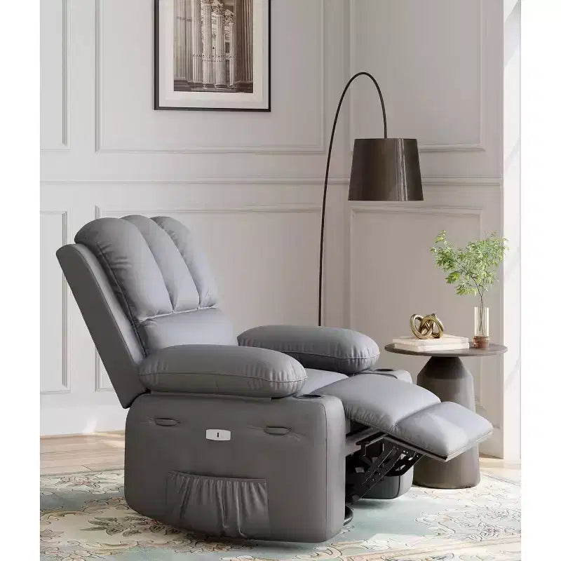 Fauteuil inclinable 22", inclinable manuel en cuir PU avec porte-gobelets et poches latérales, design ergonomique pour chambre d'enfant, salon, chambre à coucher