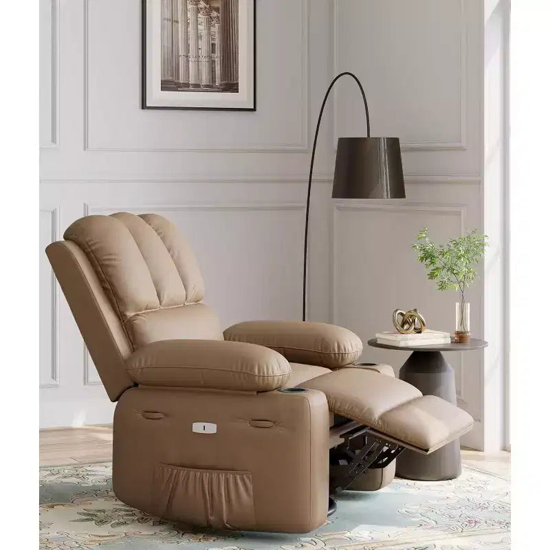 Fauteuil inclinable 22", inclinable manuel en cuir PU avec porte-gobelets et poches latérales, design ergonomique pour chambre d'enfant, salon, chambre à coucher