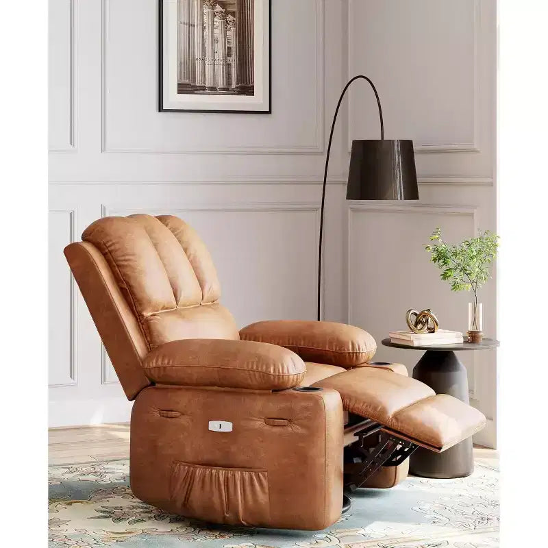 Fauteuil inclinable 22", inclinable manuel en cuir PU avec porte-gobelets et poches latérales, design ergonomique pour chambre d'enfant, salon, chambre à coucher