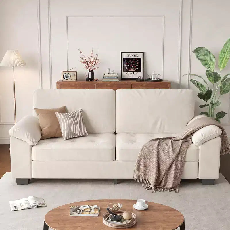 3 Seater Sofa Counch Velvet Upholstered Oversized Loveseat with Soft Spacious Armrests, Comfy Button Tufted Couch