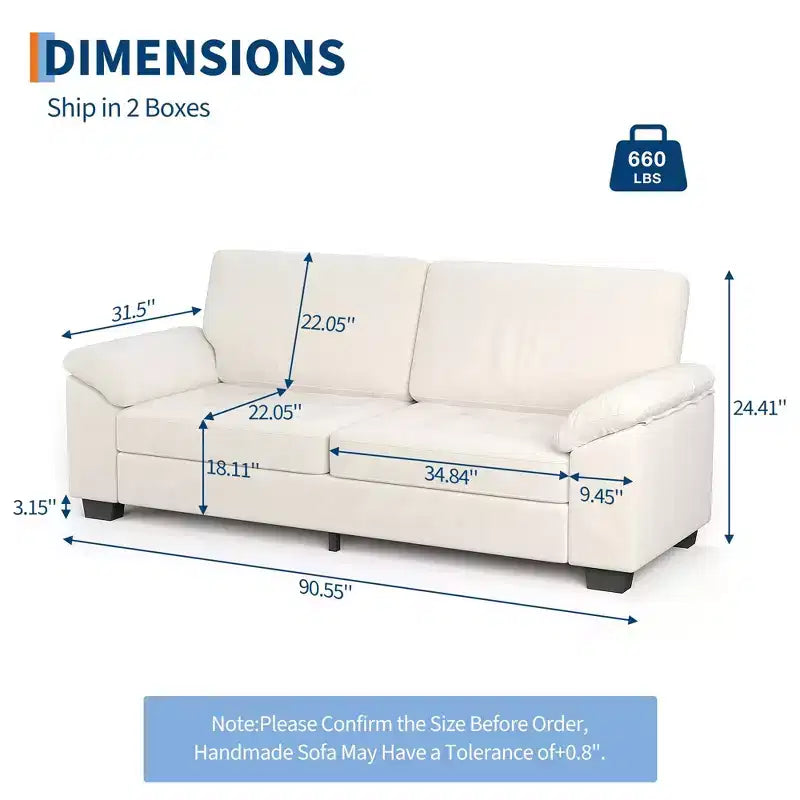 3 Seater Sofa Counch Velvet Upholstered Oversized Loveseat with Soft Spacious Armrests, Comfy Button Tufted Couch
