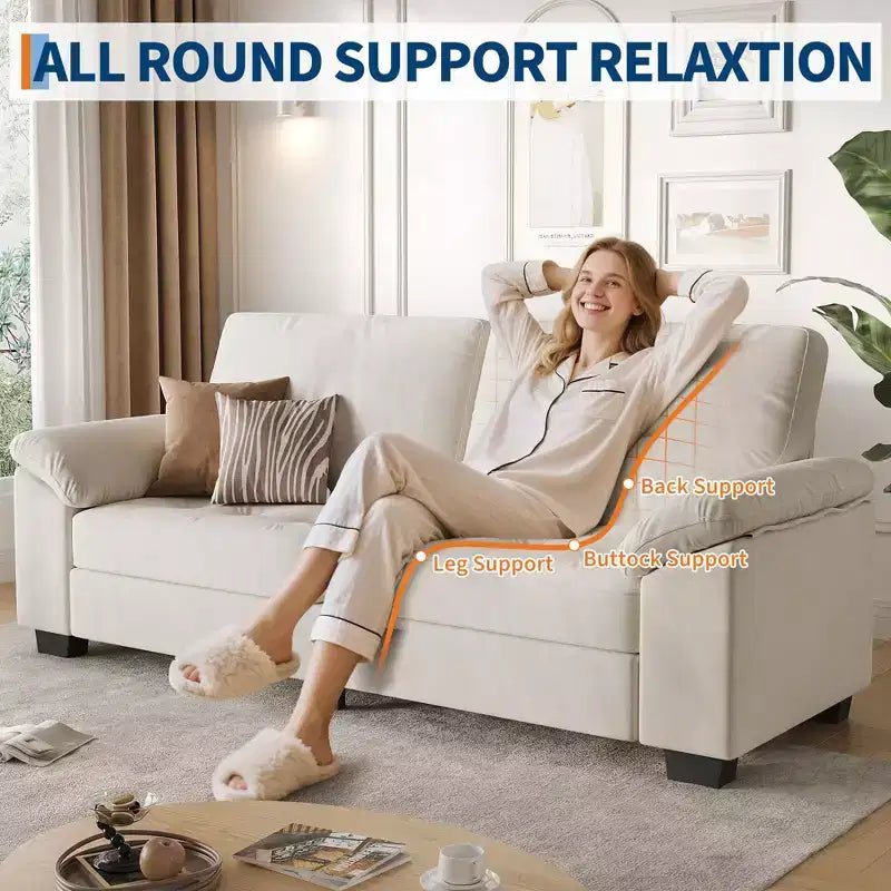 3 Seater Sofa Counch Velvet Upholstered Oversized Loveseat with Soft Spacious Armrests, Comfy Button Tufted Couch