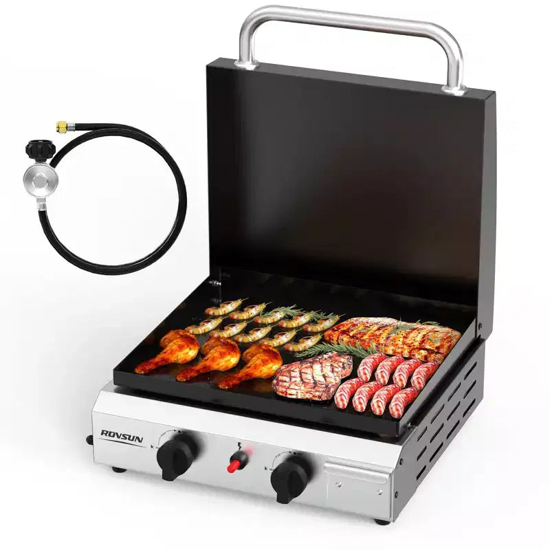 ROVSUN 2 Burner Propane Gas Griddle with Ignition, Lid & Regulator, 20000BTU Potatble Grill for Backyard Patio Outdoor Camping Grilling Cooking BBQ